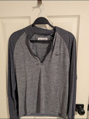 Original Penguin Men’s Heather and Charcoal Gray Long-Sleeve Quarter-Zip